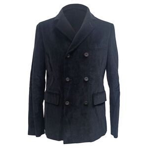 Mr. P. Double-Breasted Blazer with Pockets in Black Corduroy
